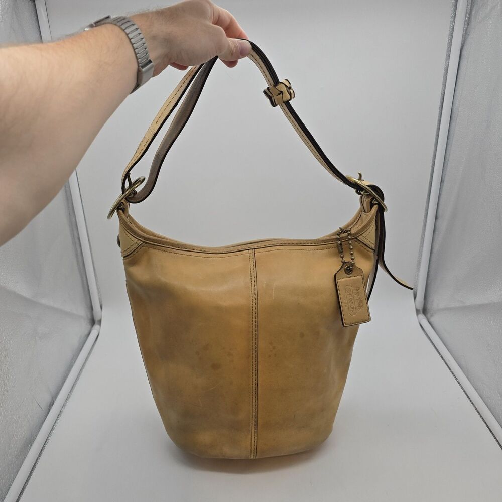 Vintage Coach Shoulder  Bleecker Tattersall Duffle Bucket  Bag  Yellow